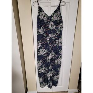 Loft Petite Floral Wide Leg TROPICAL Jumpsuit Navy Purple 10P Cruise/Shore